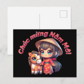 Carte Postale Fille mignonne du Nouvel An vietnamien & Cheval (Devant / Derrière)