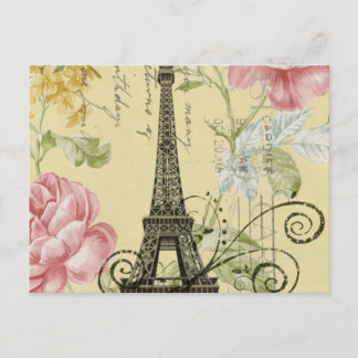 Carte Postale Fille moderne fleurie Vintage Paris Tour Eiffel