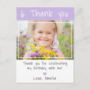Carte Postale Fille moderne lavande Photo Anniversaire Merci