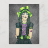 Carte Postale Fille Monstre Gothique Chapeau Vert Tatouages sur  (Devant)