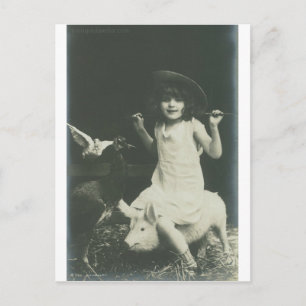 Carte Postale fille montant une truie