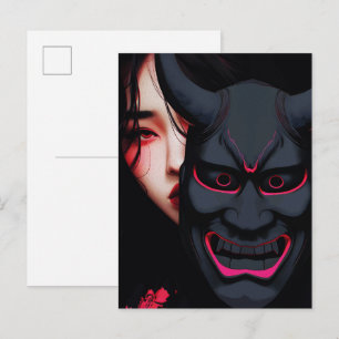 Carte Postale Fille mystérieuse avec masque Oni Horreur japonais