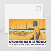 Carte Postale Fille nageuse à Strandbad Lindau Bodensee, Allemag (Devant / Derrière)