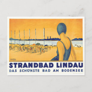 Carte Postale Fille nageuse à Strandbad Lindau Lac de Constance,