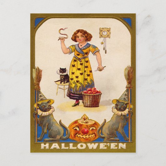 Carte Postale Fille Noir Chat Jack O' Lanterne (Devant)