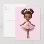 Carte Postale Fille noire Ballerina Rose Ballet (Devant / Derrière)