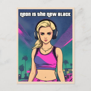 Carte Postale Fille nostalgique néon Lo-Fi Vaporwave Rétro 80s