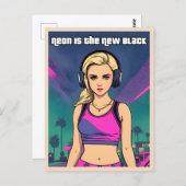 Carte Postale Fille nostalgique néon Lo-Fi Vaporwave Rétro 80s (Devant / Derrière)