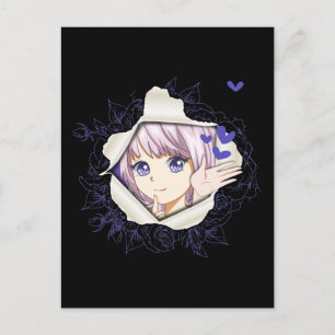Carte Postale Fille Otaku Anime Kawaii Coeurs Amour Mignon Manga