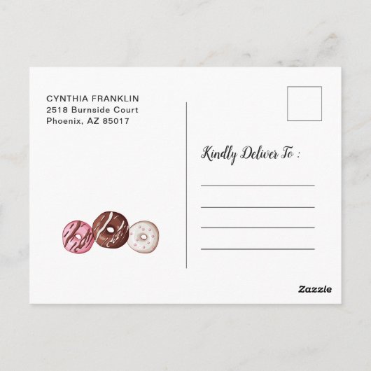 Carte Postale Fille Pailletée Or Donut Anniversaire Photo Merci (Dos)