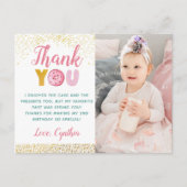 Carte Postale Fille Pailletée Or Donut Anniversaire Photo Merci (Devant)