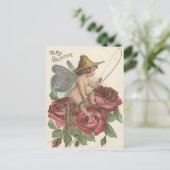 Carte Postale Fille Papillon ailes Rose de bobine de pêche (Debout devant)