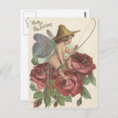 Carte Postale Fille Papillon ailes Rose de bobine de pêche (Devant / Derrière)