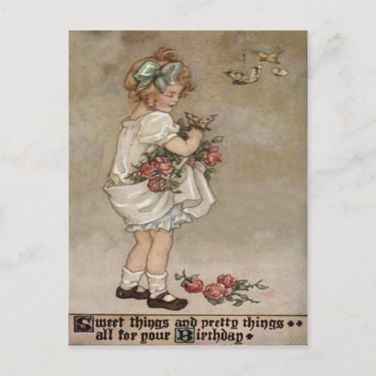 Carte Postale Fille Papillon Rose Anniversaire (Devant)