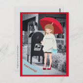Carte Postale Fille Parapluie Rouge (Devant / Derrière)