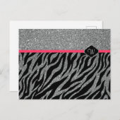 Carte Postale Fille Parties scintillant Argent Rose Zebra Ajoute (Devant / Derrière)