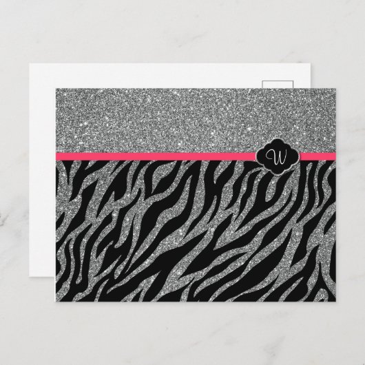 Carte Postale Fille Parties scintillant Argent Rose Zebra Ajoute (Devant / Derrière)