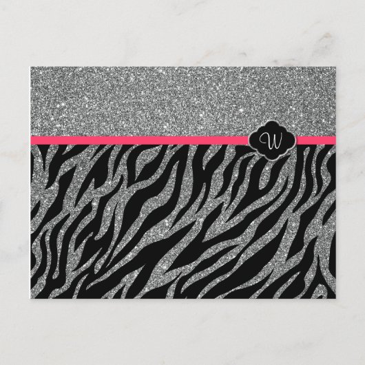 Carte Postale Fille Parties scintillant Argent Rose Zebra Ajoute (Devant)