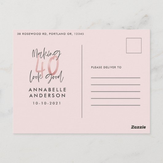 Carte Postale Fille parties scintillant rose moderne design 40e  (Dos)