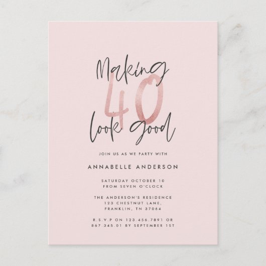 Carte Postale Fille parties scintillant rose moderne design 40e  (Devant)