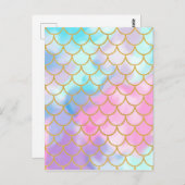 Carte Postale Fille Pastel Ombre Parties scintillant or Sirène (Devant / Derrière)