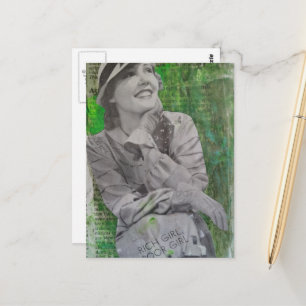Carte Postale Fille pauvre riche vintage dame Collage de médias