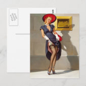 Carte Postale Fille Pin-Up Rétro (Devant / Derrière)