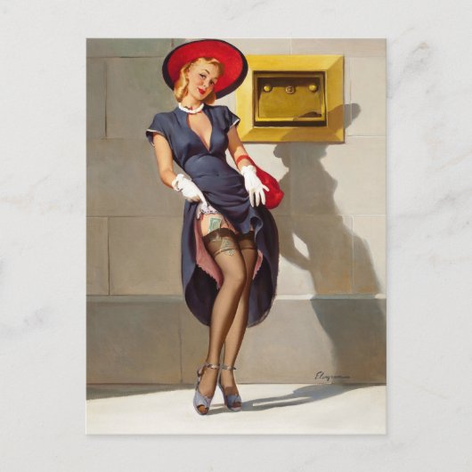 Carte Postale Fille Pin-Up Rétro (Devant)