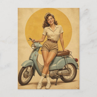 Carte Postale Fille Pin-Up Vintage des Années 1950 sur un vieux