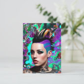 Carte Postale Fille punk Mohawk Art abstrait (Debout devant)