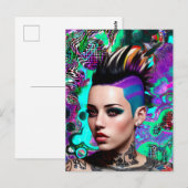 Carte Postale Fille punk Mohawk Art abstrait (Devant / Derrière)