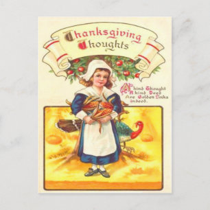 Carte Postale Fille puritaine et dindon
