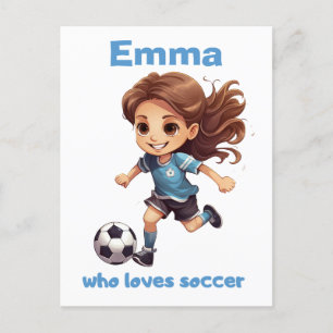 Carte Postale Fille qui aime le football avec votre nom