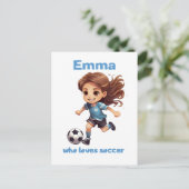 Carte Postale Fille qui aime le football avec votre nom (Debout devant)