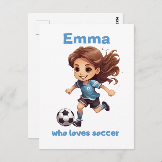 Carte Postale Fille qui aime le football avec votre nom (Devant / Derrière)