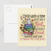 Carte Postale Fille qui aime les livres et les chats (Devant / Derrière)