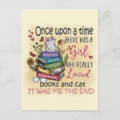 Carte Postale Fille qui aime les livres et les chats (Devant)