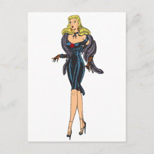 Carte Postale Fille Rétro Blonde Pin-Up de Glamour Vintage