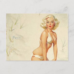 Carte Postale Fille Rétro Pin-up Sur la Plage