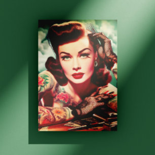 Carte Postale Fille rétro tatouée pin-up
