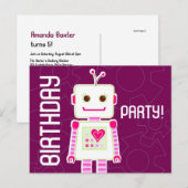 Carte Postale Fille Robot fête d'anniversaire, invitation par ca (Devant / Derrière)