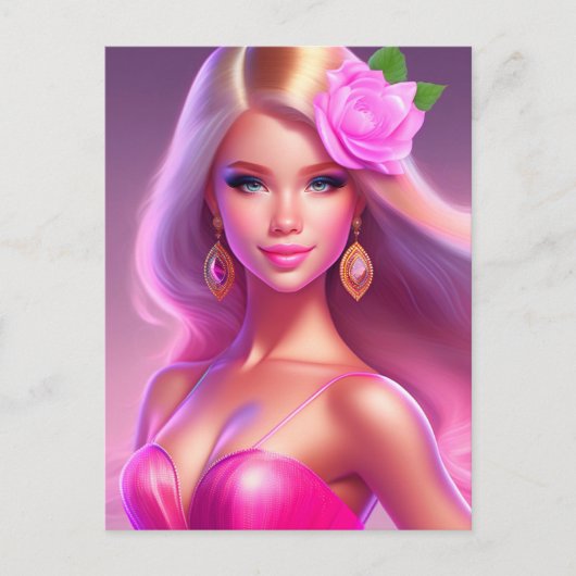 Carte Postale Fille Rose (Devant)