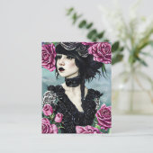 Carte Postale Fille Rose Gothique Peinture numérique originale (Debout devant)