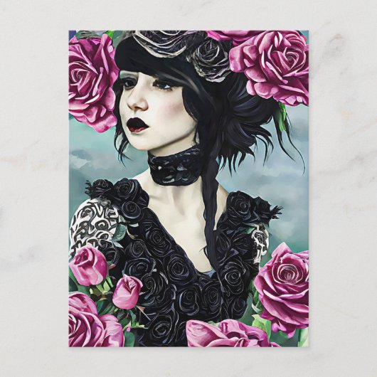 Carte Postale Fille Rose Gothique Peinture numérique originale (Devant)