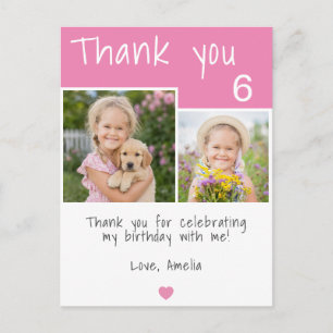 Carte Postale Fille Rose Moderne 2 Photo Anniversaire Merci