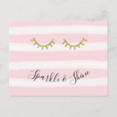 Carte Postale Fille rose rayures or Parties scintillant cils (Devant)