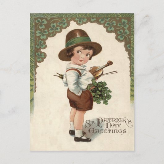 Carte Postale Fille Shamrock Violon (Devant)
