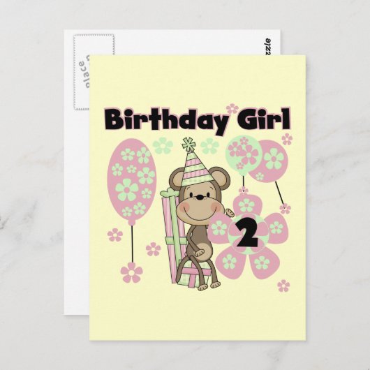 Carte Postale Fille Singe Avec Cadeaux 2e T-shirts d'anniversair (Devant / Derrière)