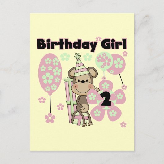 Carte Postale Fille Singe Avec Cadeaux 2e T-shirts d'anniversair (Devant)