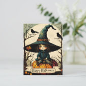 Carte Postale Fille sorcière Citrouille Halloween heureux (Debout devant)